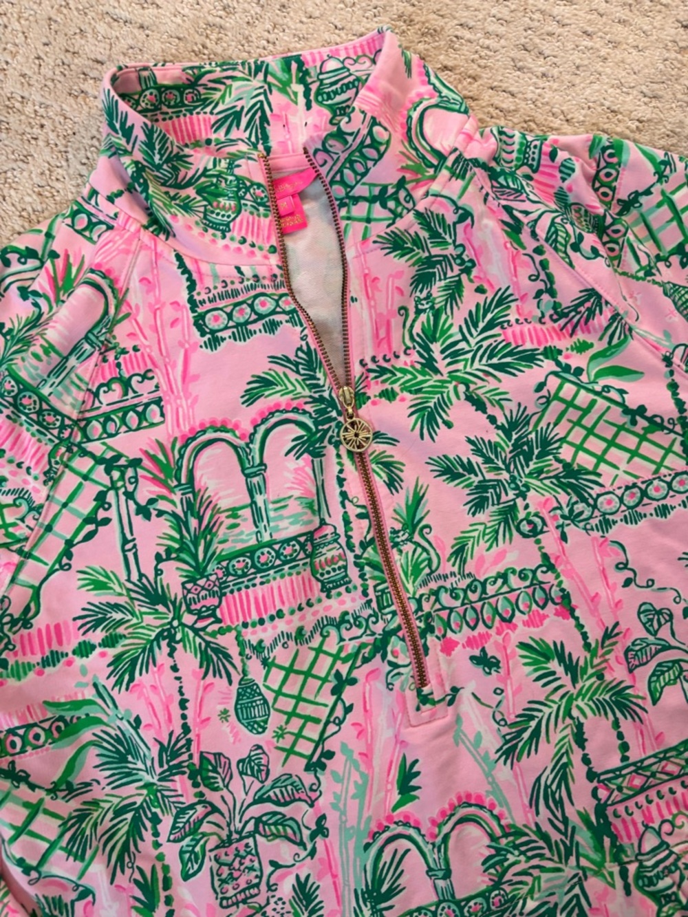 Lilly Pulitzer Pink & Green Quarter Zip Pullover
